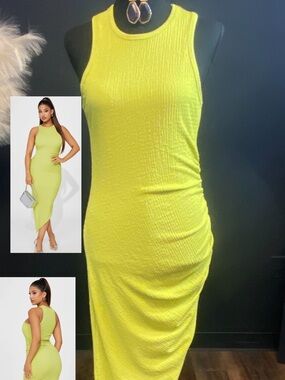 Yellow Sleeveless Ribbed Tank Dress - Brand: